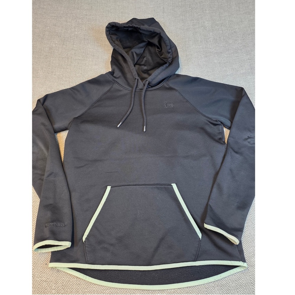 Under Armour ColdGear Storm1 Hoodie Mens Medium Black Green Thumbhole Pullover
